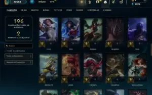 Platina 1 com 85 Champs e 27 Skins + 2 Prestigios da Ahri