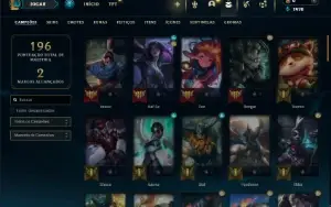Platina 1 com 85 Champs e 27 Skins + 2 Prestigios da Ahri