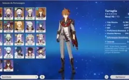 AR 54 Diluc, Childe, Qiqi C01, Mona, Xiao e Arco de Amos