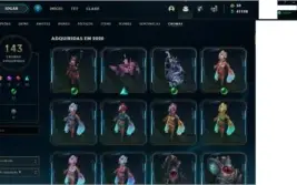 Conta LoL com 761 skins habilitadas incluindo 6 vitoriosas