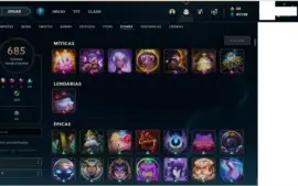 Conta LoL com 761 skins habilitadas incluindo 6 vitoriosas
