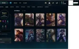 Conta LoL com 761 skins habilitadas incluindo 6 vitoriosas
