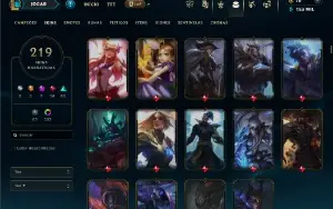 Ouro 1 com TODOS os champs e 219 Skins ( Nivel 870 )