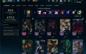 Ouro 1 com TODOS os champs e 219 Skins ( Nivel 870 )