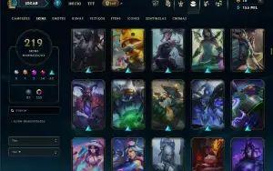 Ouro 1 com TODOS os champs e 219 Skins ( Nivel 870 )