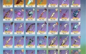 Xiao,venti,mona,hutao e keqing 4 armas 5 star