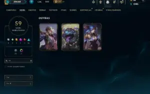 Unranked com 140 Champs e 59 Skins ( MID / ADC / JG )