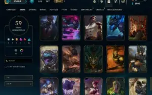 Unranked com 140 Champs e 59 Skins ( MID / ADC / JG )