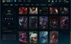 Conta prata 4 com 22 skins e 62 champs