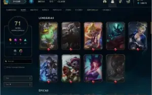Conta lol possui 116 champion, 71 skins,email pode  trocar.