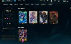 Conta Unranked com TODOS os champs e 209 Skins
