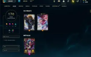 Conta bronze 2 com 150 Champs e 170 Skins (2 Ultimates)