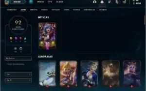 Conta Unranked com 125 Champs e 92 Skins