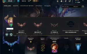 Bronze 1 com TODOS os champs e 180 Skins ( ADC / JG / TOP )