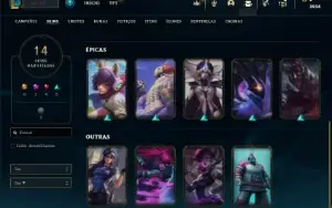Conta Unranked com 36 Champs e 14 Skins