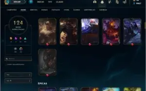Conta ouro 1(plat 3 season passada)com 124 skins e 93 champs