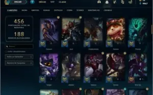 Conta ouro 1(plat 3 season passada)com 124 skins e 93 champs