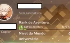 Conta AR50 com Zhongli, Diluc, Kazuha e Jean