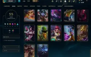 Unranked com 100 Champs e 55 Skins ( MID / JG )