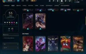Unranked com 100 Champs e 55 Skins ( MID / JG )
