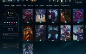 Bronze 4 com TODOS os Champs e 182 Skins ( JG / MID / TOP )