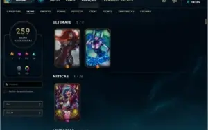 CONTA PLATINA 259 SKINS, INCLUINDO 2 LENDÁRIAS, SONA E MF.