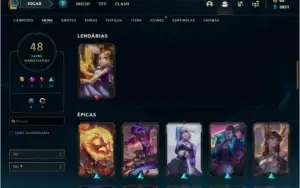 Conta ouro 3 com 48 skins e 57 champs
