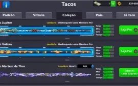 Conta 8 ball poll  mais de 20 Tacos Lendários e nv alto