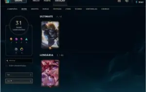 CONTA LOL B1 COM 31 SKINS E 99 CAMPEÕES