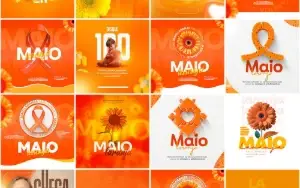 Pack 65 Artes editáveis photoshop - Maio laranja