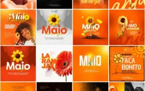 Pack 65 Artes editáveis photoshop - Maio laranja