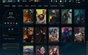 Platina 1 com 85 Champs e 33 Skins