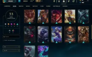 Platina 1 com 85 Champs e 33 Skins
