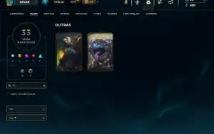 Platina 1 com 85 Champs e 33 Skins