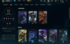 Platina 1 com 85 Champs e 33 Skins