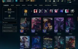 Platina 1 com 85 Champs e 33 Skins