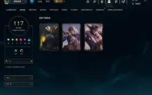Unranked com 150 Champs e 117 Skins ( MID / JG / TOP )