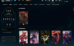 Unranked com 150 Champs e 117 Skins ( MID / JG / TOP )