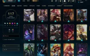 Unranked com 150 Champs e 117 Skins ( MID / JG / TOP )