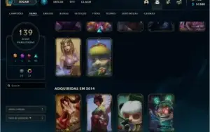 LoL 139 skins platina desde 2014 atual sem rank 50k essencia
