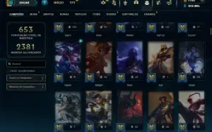 Diamante 3 com TODOS os champs e 273 Skins + 10 Vitoriosas