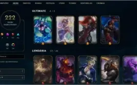 CONTA DE LEAGUE OF LEGENDS COM 222 SKINS