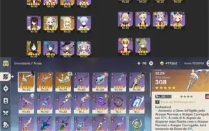 Childe + Arma 5*, Nahida + Assinatura, Tighnari + Amus