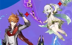 Childe + Arma 5*, Nahida + Assinatura, Tighnari + Amus