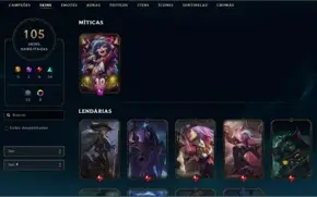 conta lol platina 4 com emotes de grão mestre 105 skins