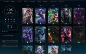 conta lol platina 4 com emotes de grão mestre 105 skins