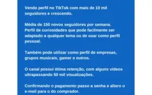 Vendo Perfil no TikTok com mais de 10 mil Seguidores