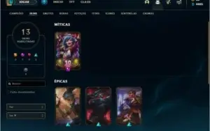 Conta unranked com 13 skins e 51 champs