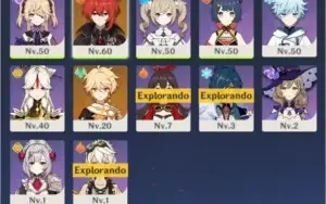 Conta com Diluc e mais 11 personagens AR 30