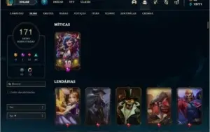 Conta ouro 4 com 122 champs e 171 skins (5 Vitoriosas)